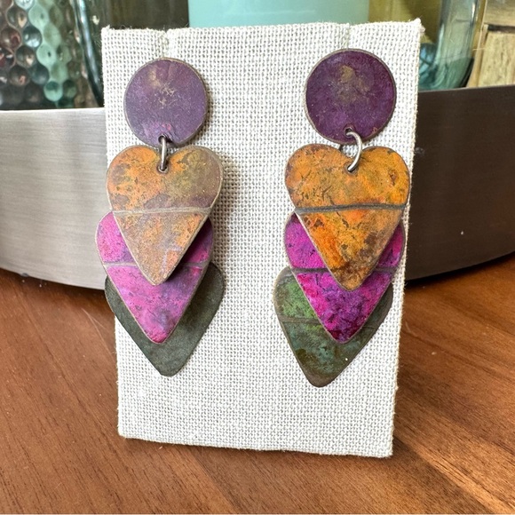 Vintage Multicolor Heart Drop Earrings - Picture 2 of 10